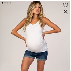 PinkBlush Medium Wash Cuffed Maternity Denim Shorts, Size Small